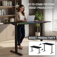 Bureau électrique réglable en hauteur AOR avec bande LED intégrée, surface en acier inoxydable, design moderne, extensible, pour usage commercial et bureautique