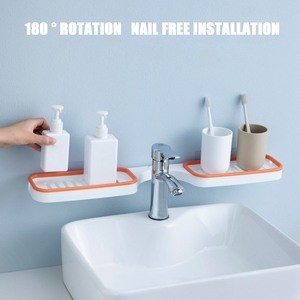 Estante plegable para lavamanos DS1068, soporte de esponja de jabón de doble uso, organizador giratorio para pared - Product Image 6