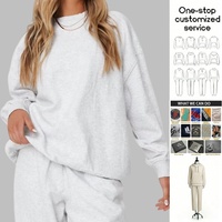 2026 Setelan Sweatshirt dan Jogger Fleeceback Putih Solid untuk Wanita, Hoodie Kerah Tegak Model Crop Kasual untuk Musim Gugur