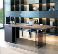 Bureau de direction moderne et luxueux en contreplaqué durable avec pieds en acrylique, table de direction en bois haut de gamme