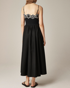 Moda personalizzata elegante Casual a trapezio con cavezza nera senza schienale in pizzo abiti da donna in <span class=keywords><strong>lino</strong></span> da vacanza al mare - Product Image 4