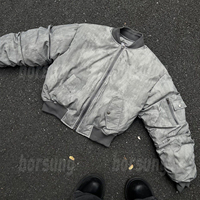 Blouson aviateur d'hiver surdimensionné avec poches courtes et fermeture éclair en nylon et satin de haute qualité personnalisé