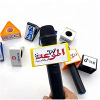 Drapeau de microphone triangulaire en ABS personnalisé avec logo pour interview TV, station de microphone DIY avec éponge