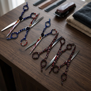 Ensemble de coiffure professionnel ASAP en acier au carbone pour droitiers, ciseaux de beauté à manche long, lame creuse, rasoir de barbier - Product Image 3