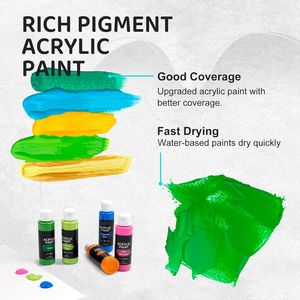 Juego de Pintura Acrílica de 32 Colores, Botellas de 60 ml, Pinturas Metálicas No Tóxicas <span class=keywords><strong>con</strong></span> 5 Pinceles para Manualidades, para Niños y Adultos, Lienzo, Madera, Piedra - Product Image 4
