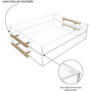 Plateau <span class=keywords><strong>de</strong></span> service en acrylique transparent avec poignées en métal doré, anti-déversement, empilable, organisateur, <span class=keywords><strong>pour</strong></span> servir des aliments et des boissons, intérieur/extérieur - Product Image 4