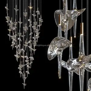 Lustre de cristal com pingentes de arte criativa, projetos de design moderno, luminária de vidro para hotel, restaurante, lobby, escada