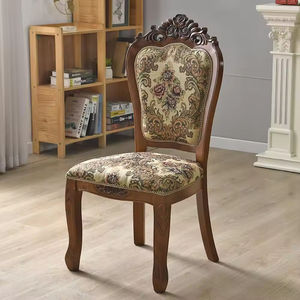 Chaise de salle à manger moderne et durable avec cadre en bois massif sculpté à motifs floraux américains et dossier en tissu pour la maison, le bar, le bureau et l'entrepôt - Product Image 2