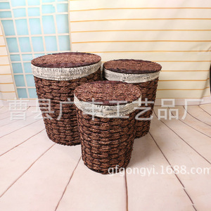 Round <b>Wicker</b> <b>Laundry</b> <b>Basket</b> With Lid Rustic Style For Clothing Organizer Cao County Shandong GF 19 - Product Image 1