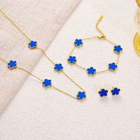 Collier, bracelet et boucles d'oreilles en acier inoxydable plaqué or 18 carats, fleur de prunier à cinq feuilles, tendance, cadeau de mariage pour femmes