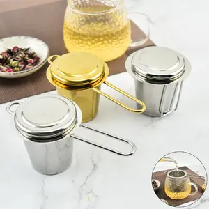 Fine Mesh Long-Handled Folding Tea Strainers Basket Filters Tea Steeper Stainless Steel Tea Infuser Sitting in Mugs