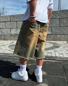 Street Fashion Casual Skater Boy Jorts Wash Whisker Fade Denim <strong>Jeans</strong> Wide <strong>Leg</strong> Half Pant Bottom <strong>Short</strong> Baggy Designer <strong>Jeans</strong> - Product Image 2