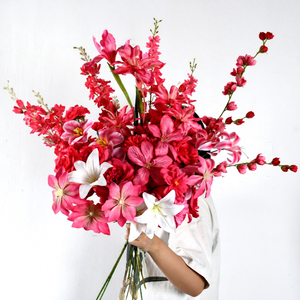 Flores Artificiales de Seda Roja Rosa, Hechas a Mano, de Larga Duración, Mezcla de Orquídeas, Hortensias y Lirios para Coronas - Product Image 3