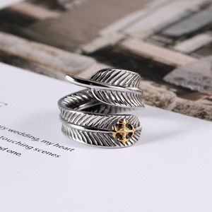 Vintage <b>Titanium</b> Steel Feather <b>Ring</b> Men's Asymmetrical Design SA997 Jewelry Gift - Product Image 3