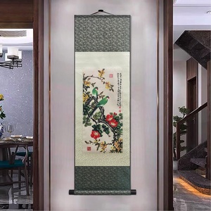 Peinture orientale en défilement <span class=keywords><strong>de</strong></span> soie fleur oiseau décoration étourneau muguet pie perroquet art chinois rouleau mural peinture suspendue - Product Image 4
