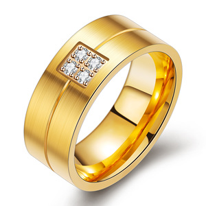 European Style 18K Gold Plated Zircon <b>Couple</b> <b>Rings</b> For Wedding Unisex Fashion Jewelry Geometric Design Stainless Steel - Product Image 5