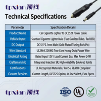 Câble d'alimentation personnalisé pour allume-cigare de voiture vers DC 5.5*2.1, UL2464 22AWG 2A, faisceau de câblage électronique automobile