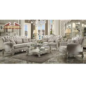 British design three seat sofa glass coffee table hand carved furniture whole living room set