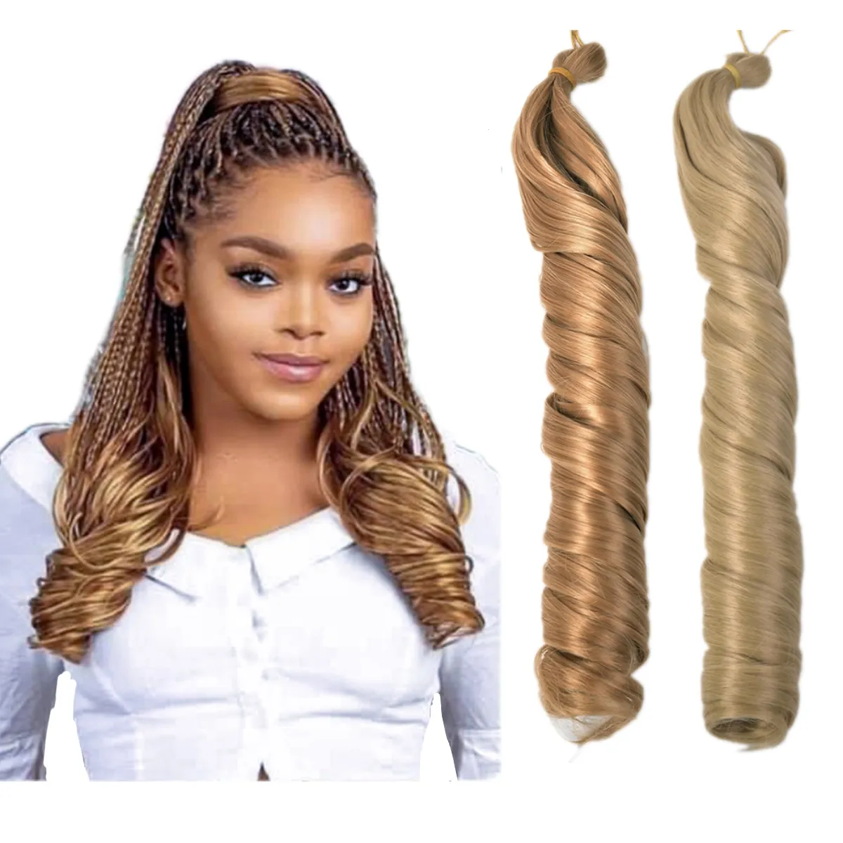 Fashionable Blonde Ombre Wavy Sprial Curl Synthetic Braiding Hair French Curly Crochet Braids Soft Kinky Extensions For African