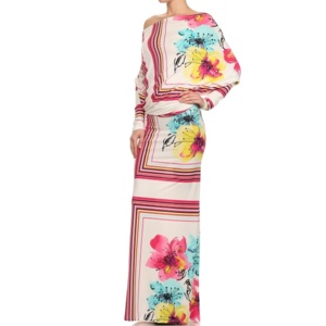 TD elegante tocco con stampa Dolman reversibile Maxi abito estivo Sexy ODM con collo quadrato con cerniera con stampa lungo fino al pavimento su richiesta - Product Image 3