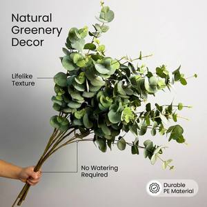 Decoraciones al por mayor: Planta verde artificial de siete ramas, hoja de eucalipto, hoja de dinero de tela. - Product Image 3
