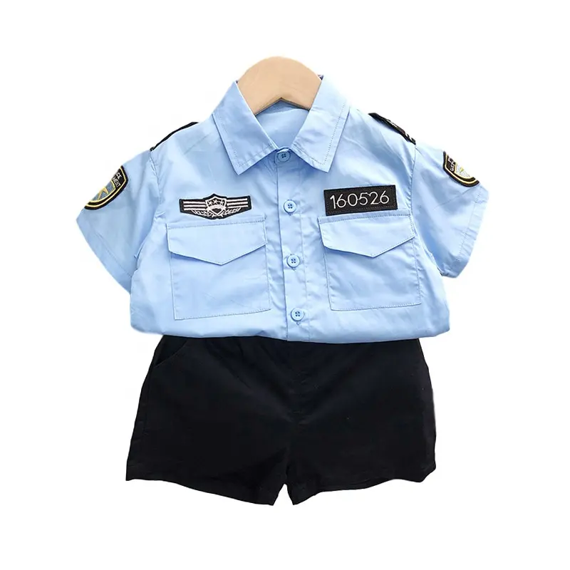 Kostum seragam polisi, set celana atas untuk gaun pesta karnaval untuk anak-anak 2021 umur 3-6 tahun