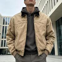 Veste de travail en toile épaisse de style rétro, col rabattu vintage