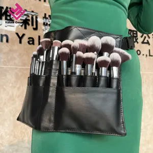 Tas pinggang kuas Makeup hitam PU tas peralatan kosmetik tas kuas Makeup kustom tas