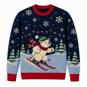 <span class=keywords><strong>Pull</strong></span> en tricot d'hiver Alpine Ski Bear pour <span class=keywords><strong>homme</strong></span>, col rond personnalisé en jacquard de Noël - Product Image 2