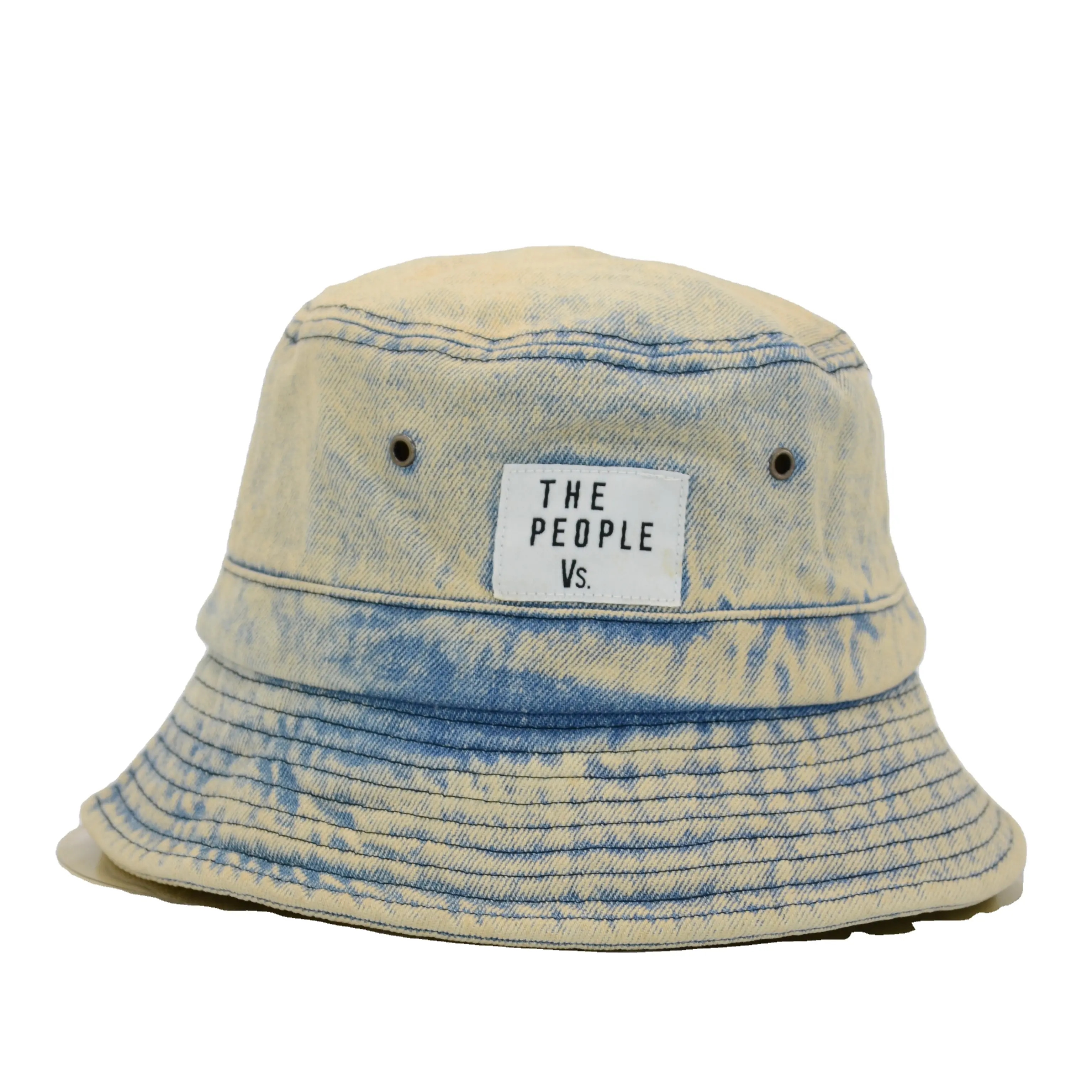 2024 new zjm Tie-dye high quality jeans Denim fabric bucket hat with custom woven label patch logo