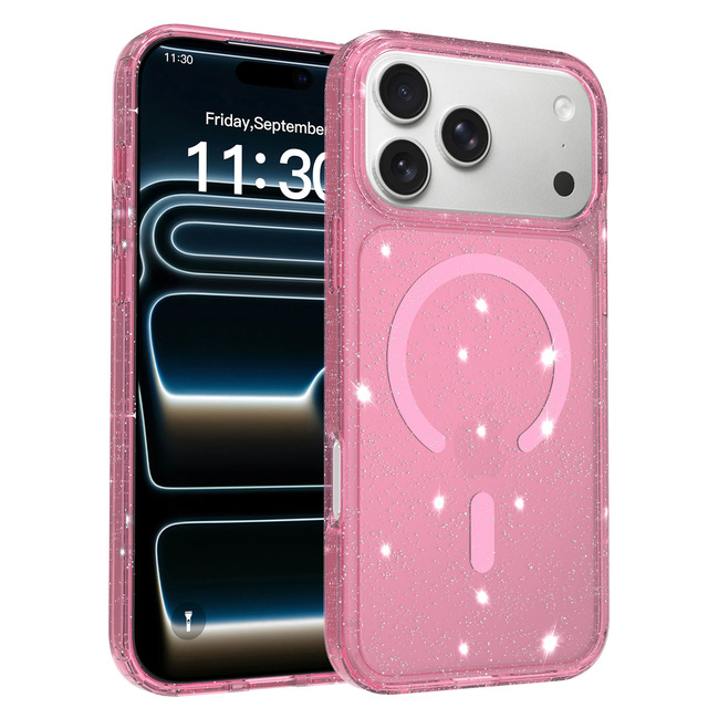 Clear Glitter Magnetic Case for iPhone 17 Pro Max 17e Air 16 Pro 15 Plus 14 13 12 11 Shockproof Women Glitter Bling Sparkly Case