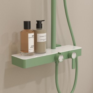 Étagère <span class=keywords><strong>de</strong></span> rangement en laiton vert bonbon à double poignée système <span class=keywords><strong>de</strong></span> <span class=keywords><strong>douche</strong></span> multifonctionnel à cascade avec <span class=keywords><strong>support</strong></span> <span class=keywords><strong>de</strong></span> barre coulissante pommeau <span class=keywords><strong>de</strong></span> <span class=keywords><strong>douche</strong></span> pressurisé - Product Image 6