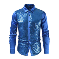 Nouvelle Arrivée 2025 – Chemise Homme à Manches Longues avec Paillettes et Patchwork, Col Rabattu, Idéale pour Soirées et Spectacles en Boîte de Nuit