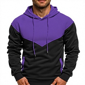 Men's Color Blocking Hoodie Regular Fit Casual Autumn Wear 100% Cotton French Terry Black for Pocket Design Fleece Quick Dry - Product Image 2