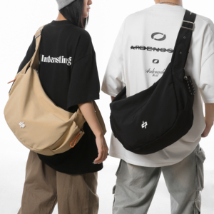 Sac bandoulière unisexe tendance à motif géométrique et multiples poches, en nylon, fermeture éclair, imperméable, pour un style affirmé - Product Image 1