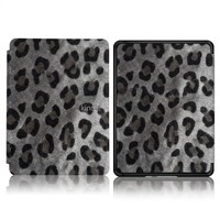 Casing Kindle Motif Leopard Abu-Abu Tua, Penutup Kulit PU Anti Benturan Warna Dingin, Produsen E-Reader OEM Logo Kustom