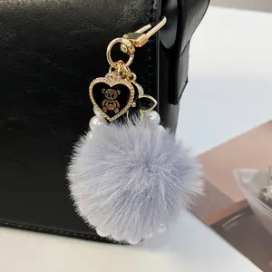 Safety Keychain Jewelry For Women Girls Mini Bag Toys Cute Custom Anime Animal Bear Cat Plush Feather Keychain Keyring