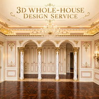 Service de personnalisation d'intérieur complet, modélisation 3D et rendu pour un projet de villa française classique de luxe