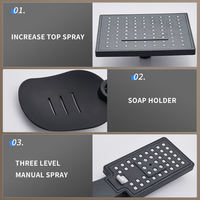 Mitigeur de douche thermostatique moderne noir réglable avec cartouche céramique – Utilisation hôtelière et en appartement, avec douchette à effet pluie et support