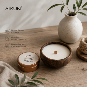 AIKUN Handmade Natural Coconut Shell Aromatherapy <b>Candle</b> Eco Friendly Soy Wax Scented <b>Candle</b> for Home and Spa - Product Image 5