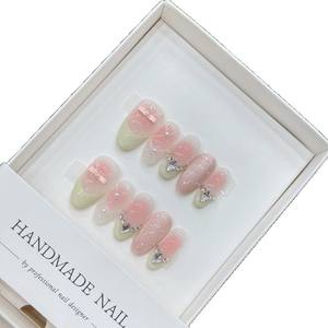 Venta al por mayor de lujo de moda <span class=keywords><strong>Rosa</strong></span> Press-On Nails Diseño de salón hecho a mano para dedos de larga duración Unique Stick-On Nails - Product Image 6