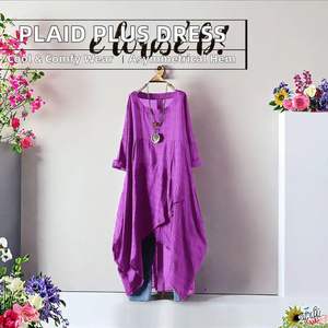 Vestidos Midi Casuales Clásicos a Cuadros Personalizados, Cuello Redondo, Transpirables, Cómodos, Elegantes para Mujer, con Dobladillo Irregular, para Uso Diario en Verano - Product Image 3