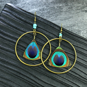 Pendientes de plumas Pendientes de mujer de joyería de plumas de pavo real retro europeo y americano - Product Image 4
