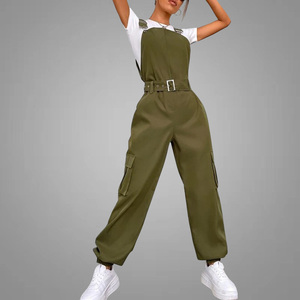 Mono con bolsillo y solapa para mujer, peto con cinturón <span class=keywords><strong>sin</strong></span> camiseta, monos <span class=keywords><strong>de</strong></span> gran tamaño para mujer, Pantalones - Product Image 4