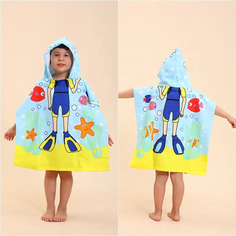 Asciugamano Poncho estivo con stampa dinosauro indossabile per bambini a secco rapido in microfibra asciugamani da spiaggia con cappuccio personalizzati per bambini