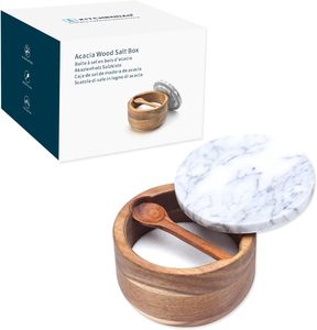 Caja clásica de madera de acacia para especias, hierbas, sal, pimienta, cuenco, coctelera de bodega, tapa de mármol gris, cuchara para cocina, incluido el azúcar clásico - Product Image 3