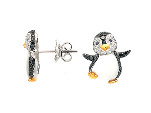 Pendientes de Plata de Ley 925 con Diseño de Pingüino Premium, Chapados en Oro de 18K, Incrustaciones en Blanco y Negro, Joyería de Animales Adorables, Regalo para Mujer - Product Image 3