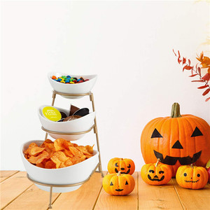 Vassoio di frutta in ceramica 3 Tier Ovale Ciotola Set con Metallo Rack, habiLife Tre Ciotola di Ceramica della Frutta Che Serve A File Che Serve Del Basamento - Product Image 2