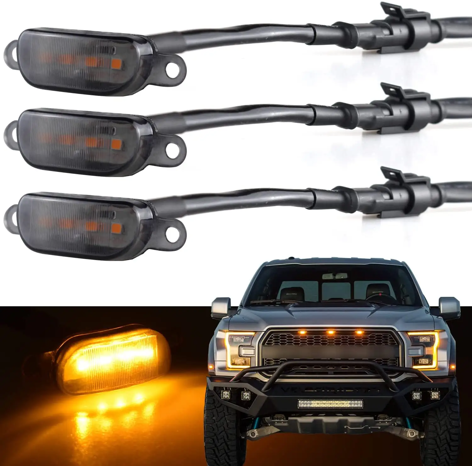 Luzes para grade dianteira compatíveis com ford 2004-2019 F-150 raptor e 2013-2018 dodge ram 1500 raptor estilo griles de mercado pós-venda