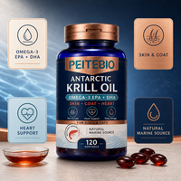 Huile de Krill Antarktique PEITEBIO en gélules pour chiens et chats avec Oméga 3 EPA DHA, source marine naturelle, soutien pour la peau, le pelage et le cœur, 120 gélules